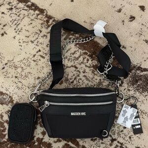 Madden NYC Black Crossbody Bag with Chain Strap